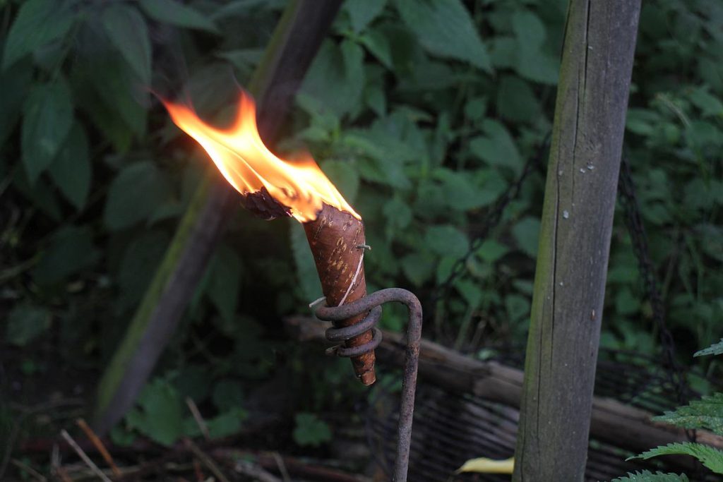 Brennende Heidenkerze als Fackel